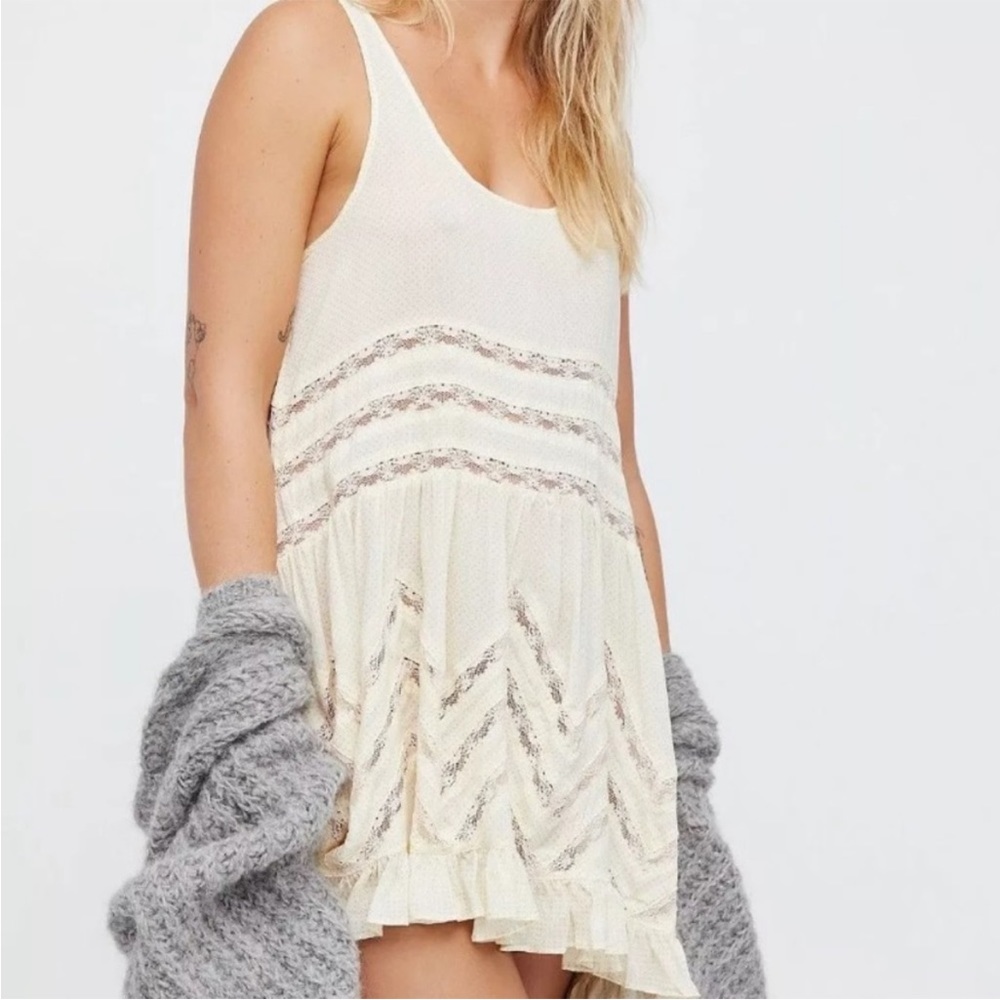 Free People Voile Trapeze boho cottagecore lace slip dress M